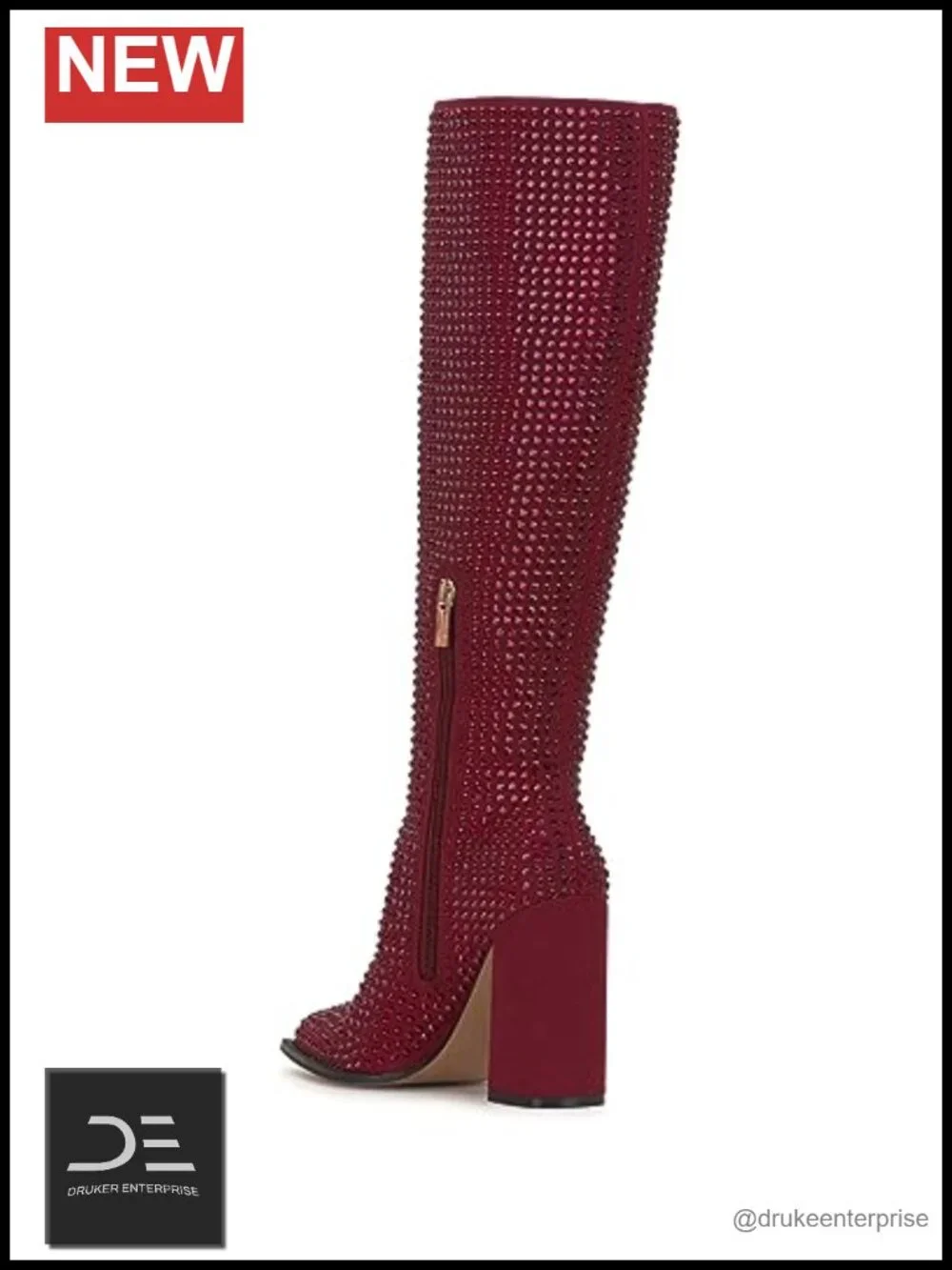 Faux Suede Over-the-Knee Boots Almond Toe Block Heel Zip
